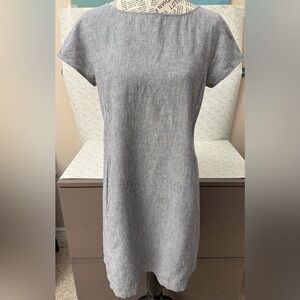 Eileen Fisher Chambray Bateau Neck Dress Hemp Organic Cotton Mini Stripe Small